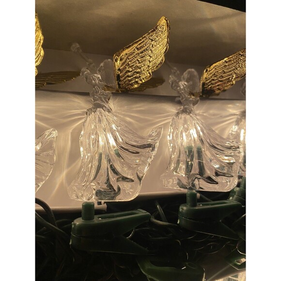Vtg Sterling 10 Light Angel Set w Gold Wings & Clips Christmas Tree Lights NIB - Picture 4 of 7